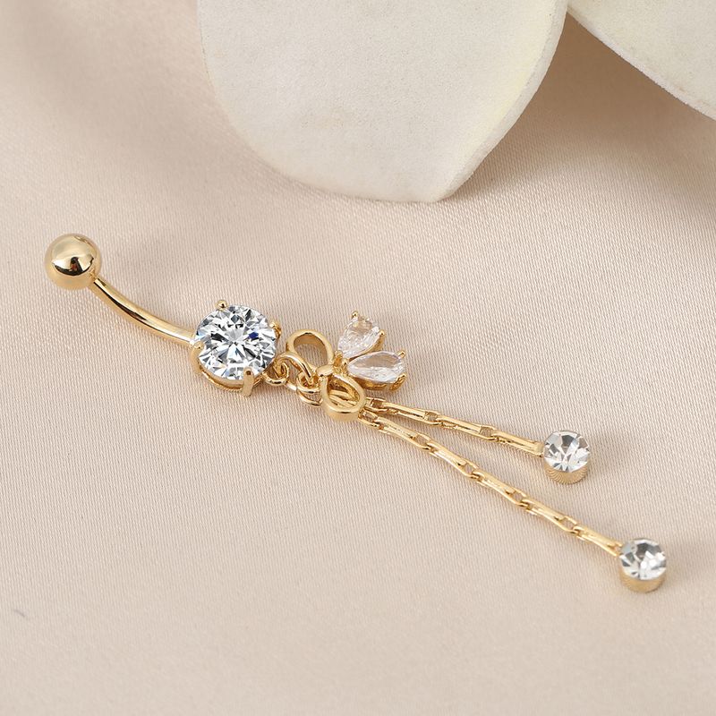 Piercing per ombelico con fiocco e nappa - Gioiello per il corpo in acciaio chirurgico 316L con zirconi cubici (14G/16G, ipoallergenico, piercing alla moda)_voghion.com