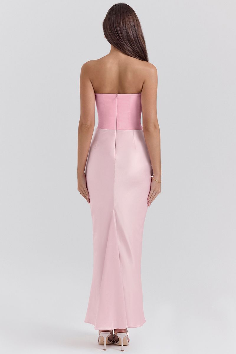 2025 neues rotes trägerloses Korsett Sexy Slim Fit Mermaid Langes einfarbiges Kleid für Frauen_voghion.com
