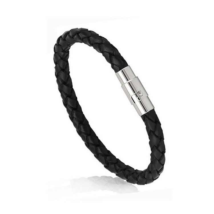 Braccialetto da uomo minimalista con fibbia magnetica intrecciata in pelle e cordino_voghion.com