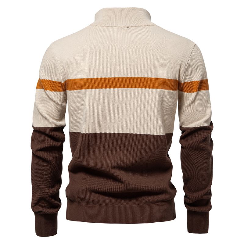 Stand-up Collar Men's Sweater Half Zipper Color Matching Knitted Sweater Quality Men's Clothing_voghion.com