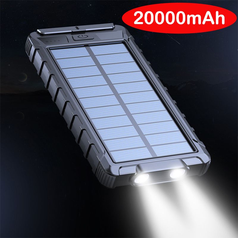 Waterproof Solar Power Bank 20000 MAh LED SOS Light Portable Charger Powerbank For IPhone Samsung Huawei Xiaomi External_voghion.com