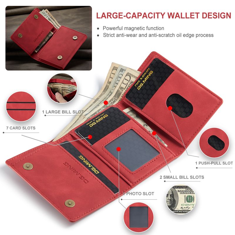 DG.MING Cartera pequeña de mano roja para mujer Cartera de gran capacidad con múltiples tarjetas Cartera pequeña magnética multifuncional_voghion.com