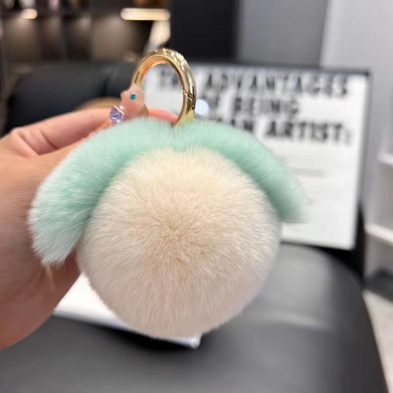 Bag Charms Internet Celebrity Rex Rabbit Fur Peach Bag Pendant Cute Plush Ball Peach School Bag Pendant Car Key Chain Bag Pendant_voghion.com