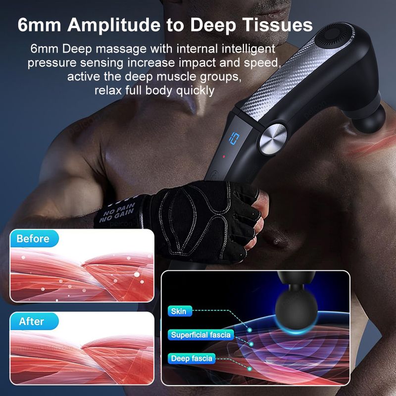 Electric Muscle Massage Gun With Extended Handle Deep Tissue Relief For Back Shoulder Waist Pain_voghion.com