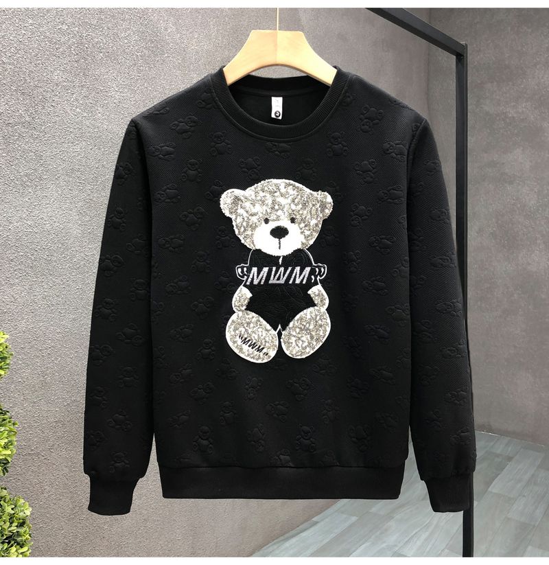 Bărbați îmbrăcăminte urs brodat casual hanorac bărbați primăvară și toamnă guler rotund mânecă lungă jachetă toamnă și iarnă nou bărbați bottoming shirt_voghion.com