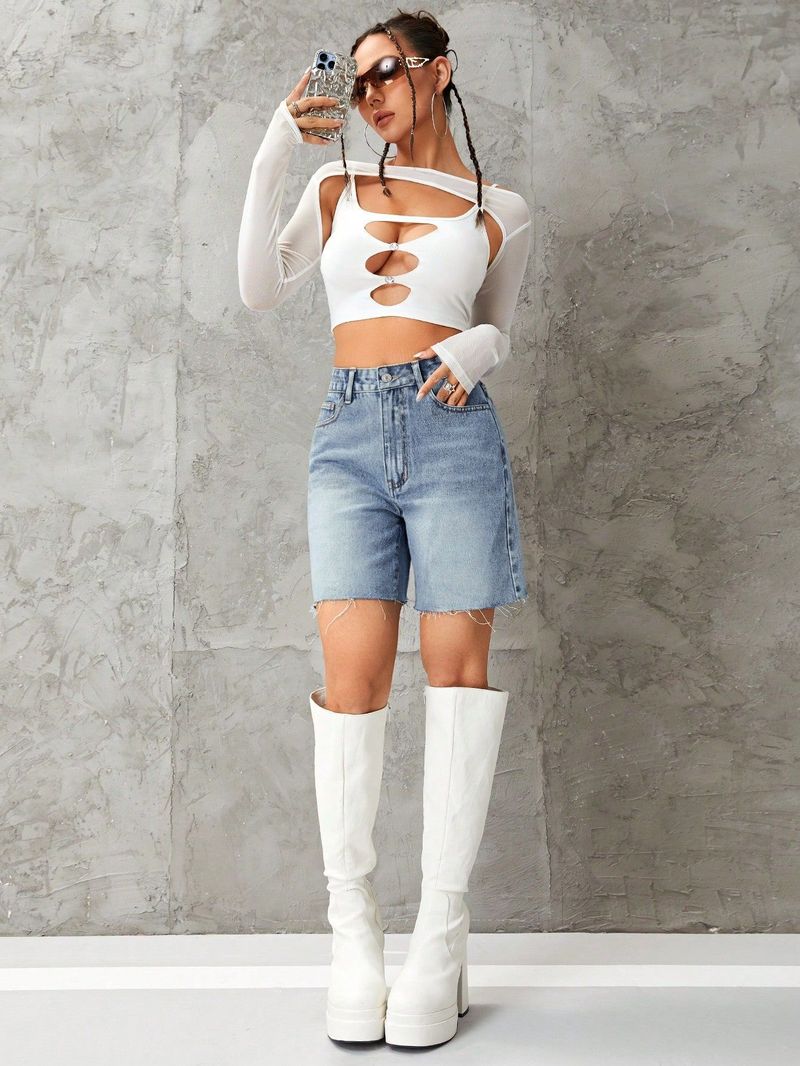 Women's High Waist Denim Shorts - Trendy Casual Stretch Jean Shorts With Comfortable Fit Denim Hot Pants For Women_voghion.com