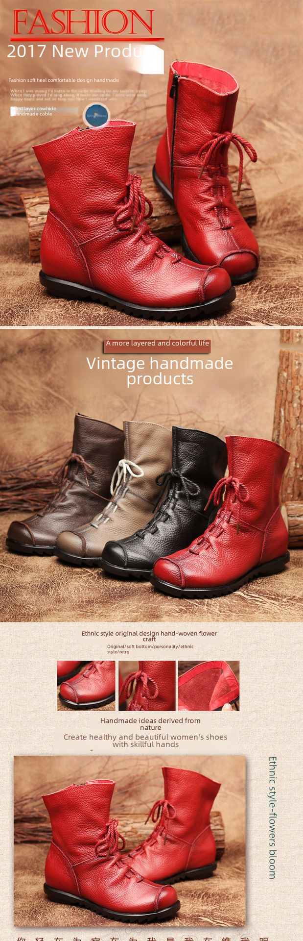 Stivali corti in pelle originali retrò popolari stivali in pelle caldi autunno e inverno Nuovi stivali da donna con tacco basso Stivali Martin da donna in un unico pezzo_voghion.com