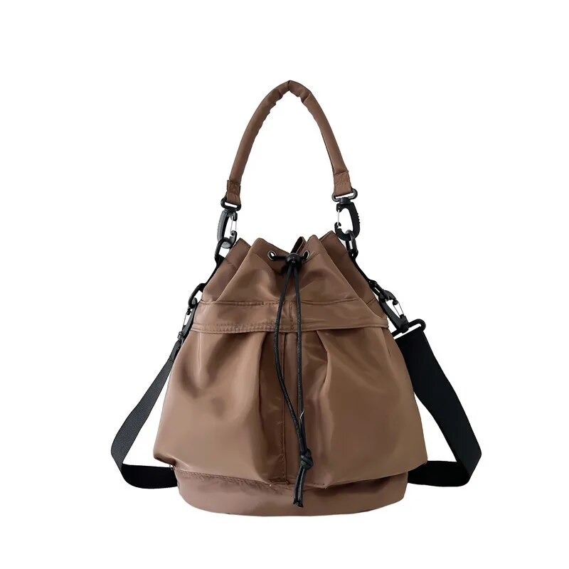 Individual one-shoulder strap satchel leisure rope drape bag large capacity portable nylon bucket bag_voghion.com