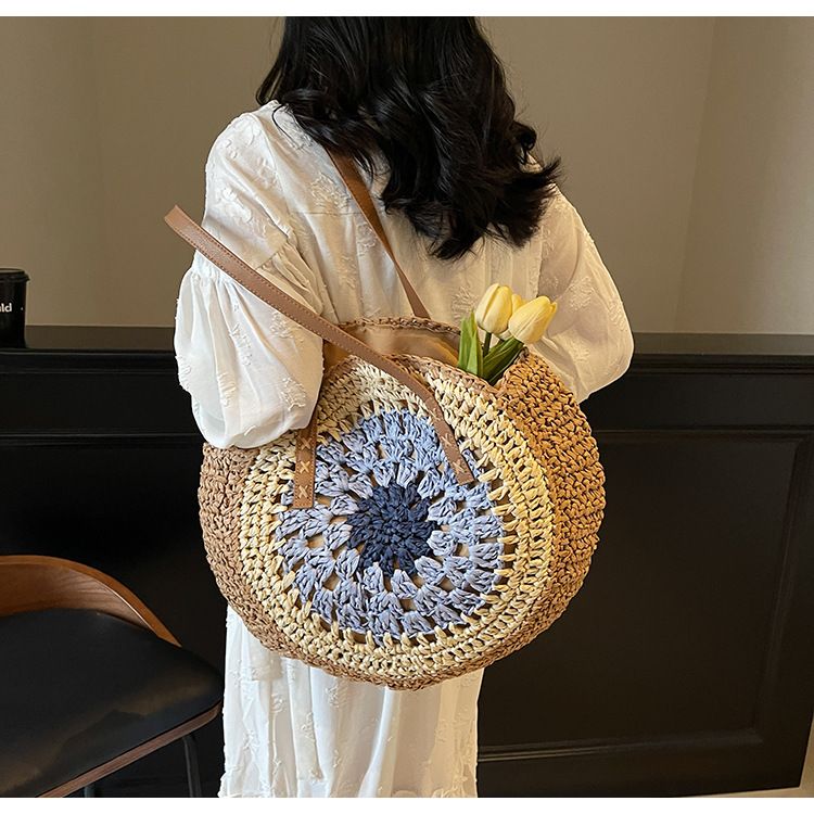 Straw Bag Woven Bag Bohemian Woven Bag Hollowed-out Straw Bag Large Capacity Seaside Resort Beach Shoulder Tote Bag_voghion.com