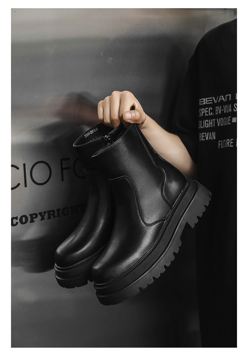 Martin Boots Men's Thick-soled Heightening Short Boots Chelsea Boots Tooling Leather Boots_voghion.com
