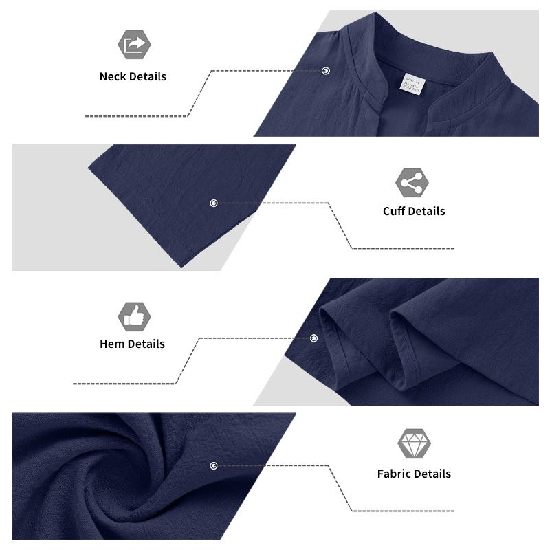 Maglietta a maniche lunghe con scollo a V in lino traspirante per uomo - Vestibilità rilassata, comfort casual, essenziale per l'estate_voghion.com