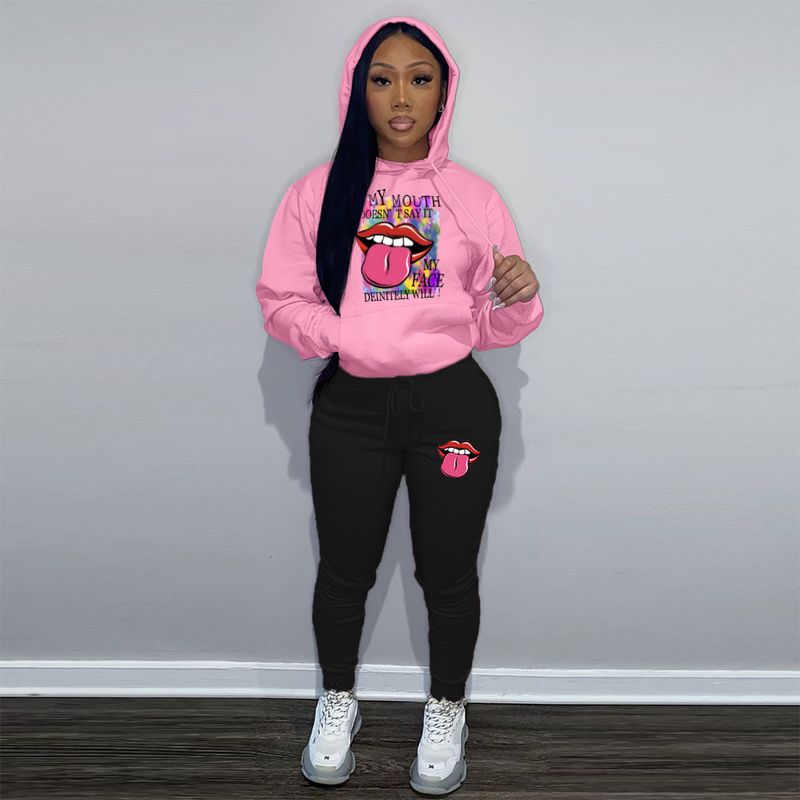 Women's casual printed tracksuit with fleece hoodie two-piece hoodie_voghion.com