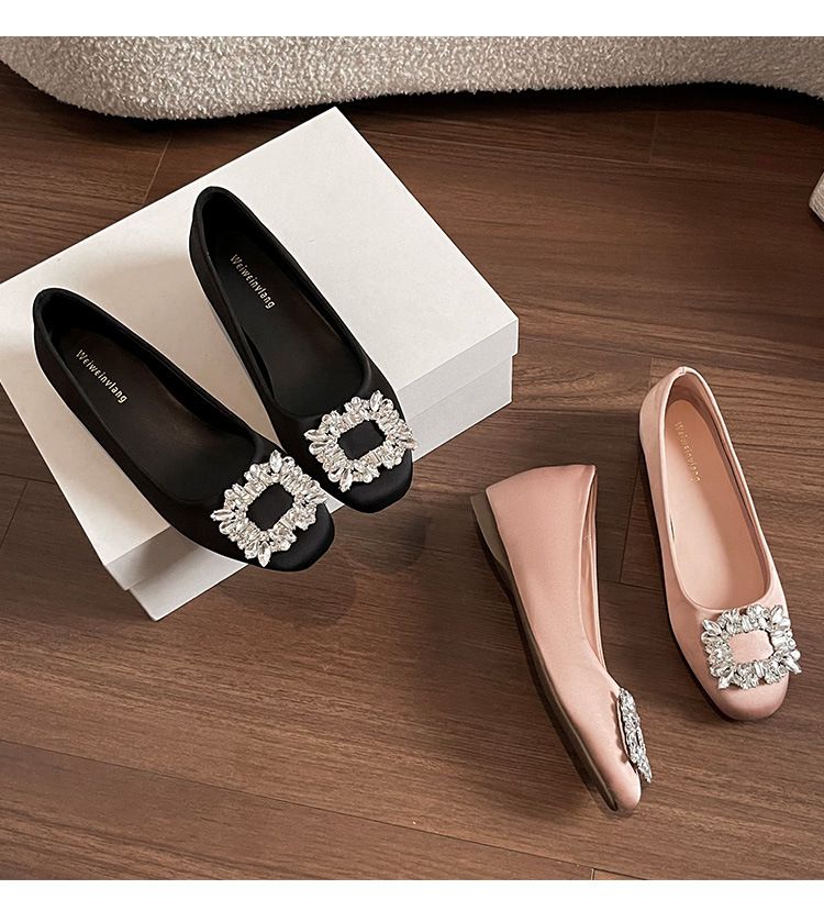 Scarpe singole francesi da donna con aumento dell'altezza interna, con gonna bassa e strass, scarpe da sposa con suola piatta_voghion.com