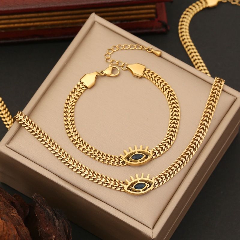 Nuovo stile personalità in acciaio inossidabile occhio moda catena piatta collana set di gioielli alla moda MZ101_voghion.com