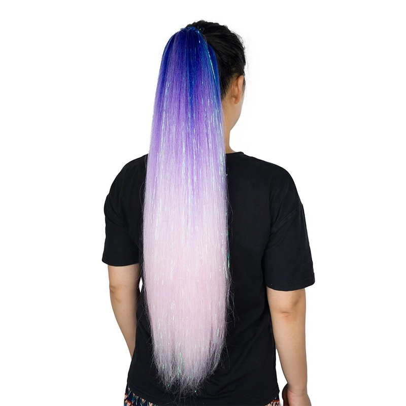 Synthetic Ombre Glitter With Elastic Tie 24Inch Long Jumbo Ponytail Hair Extension For Braiding_voghion.com