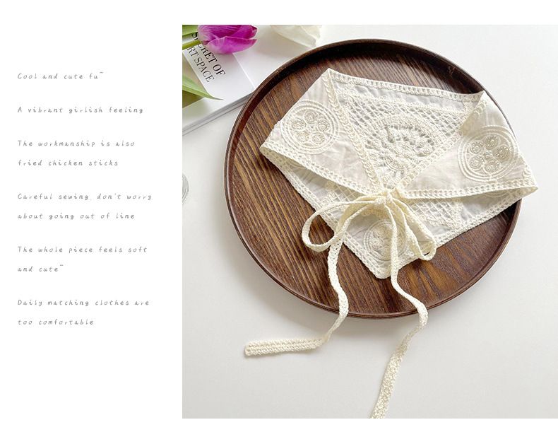 Nėriniuotas trikampis šalikas - mielas ir stilingas plaukų bandana, rankų darbo megztas galvos apdangalas pavasario vasaros kelionėms_voghion.com