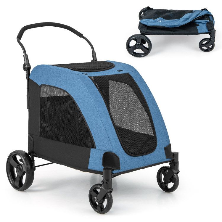 4 Wheels Extra Large Dog Stroller Foldable Pet Stroller with Dual Entry_voghion.com