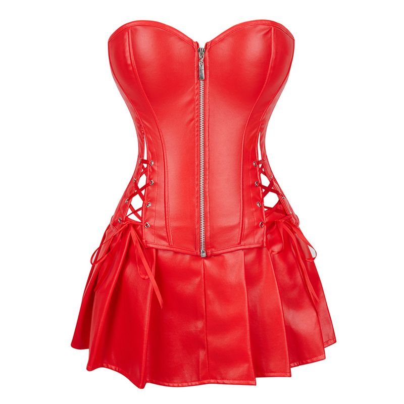 Vêtements en cuir pour femmes, vêtement façonnant ajouré, Corset de palais une pièce, ensemble trois pièces_voghion.com