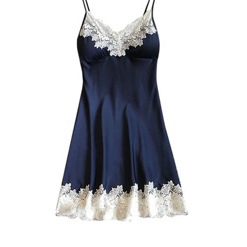 Weizhifu Donna Sexy Imbottita con Scollo a V in Pizzo con Spalline Intimo Erotico Camicia da Notte per La Casa Indumenti da Notte-Blu Navy L_voghion.com