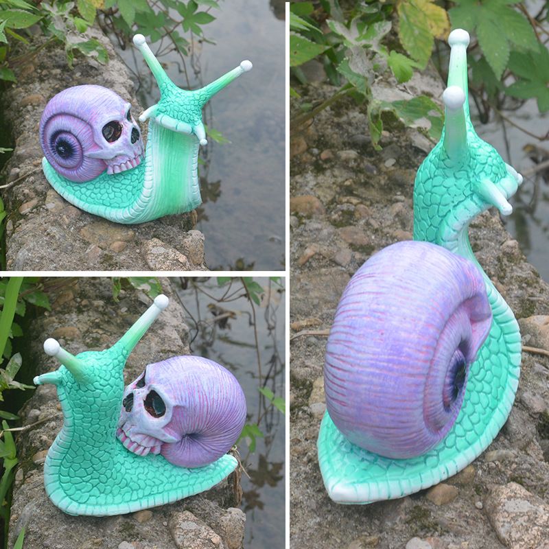 Snail Skull Resin Sculpture - Gothic Garden Home Decoration For Halloween Unique Creative Craft Ornament_voghion.com