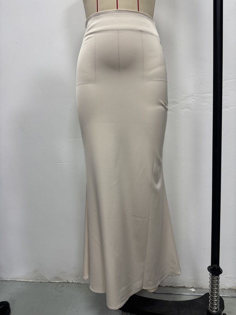 Elegante satijnen maxi-rok - vloeiende A-lijn lange rok met gladde polyesterstof, lichtblauw/leiblauw/marineblauw, XS/S/M/L/XL_voghion.com