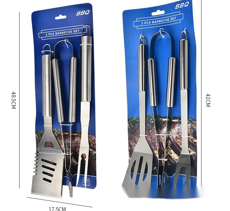 Stainless Steel Grilling Tools Set: Spatula, Tongs, Fork - Three-Piece BBQ Set For Camping, Outdoor, Family Dinners, And_voghion.com