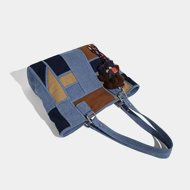 Designer 2025 Casual Moda Femminile Grande Capacità Tote Semplice Donna Patchwork Viaggio Spalla All-matched Denim Borse a Mano_voghion.com