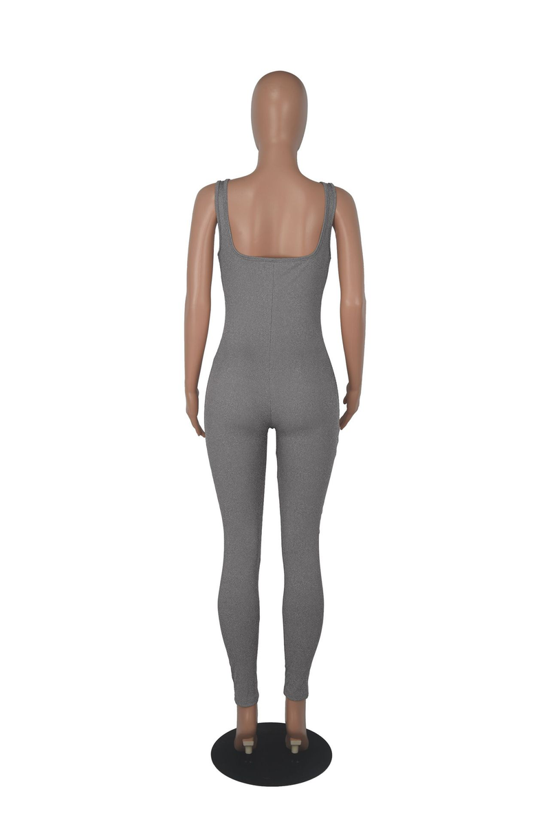 Damen Effenfaarweg Äermellose Vest Romper Fuedem Quadrateschen Ausschnëtt Récklos Hüftlift Slim-Fit Romper_voghion.com