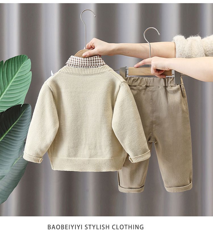 Conjunto de 3 piezas para niño 2024: camisa, cárdigan y pantalón de algodón estilo coreano. Moderno y cómodo para primavera/otoño (90-140 cm)._voghion.com