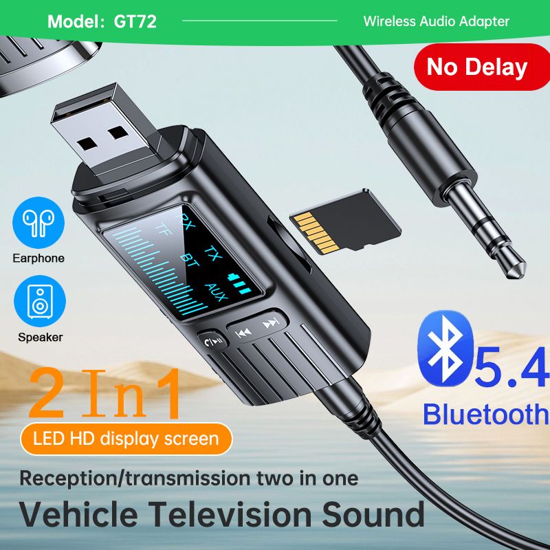 Adattatore 2 in 1 Trasmettitore audio 5.4 LED 3.5mm Aux USB Bluetooth per TV Auto Ricevitore wireless Plug and Play_voghion.com