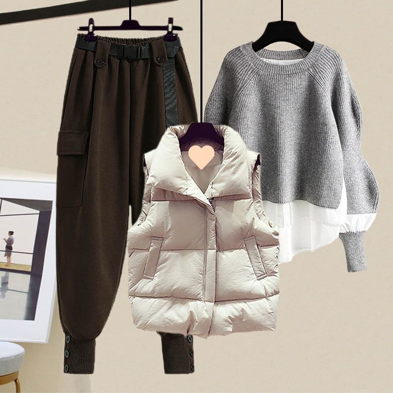 Damenbekleidung Übergröße Damen Herbst- und Winteranzüge für Damen Neue Art Weste Hemd Schlanke Overalls Dreiteiliger Anzug_voghion.com