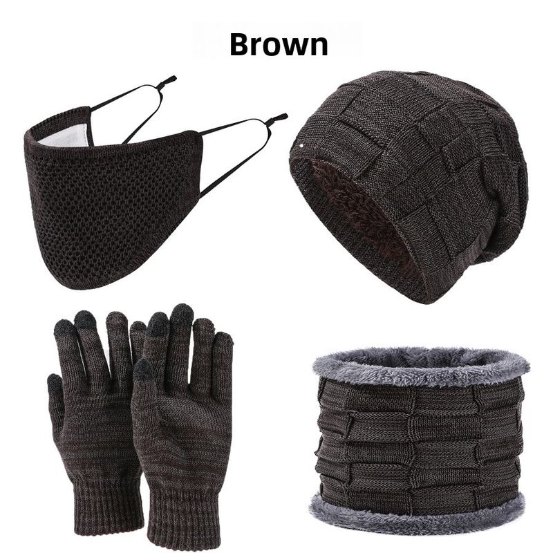 Set di quattro pezzi di cappello, sciarpa, maschera, guanti, caldo e spesso, per uomo e donna, invernale_voghion.com