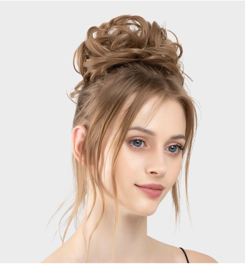 wig female flower bud ball head chemical fiber invisible fluffy natural long beard wig hair ring_voghion.com
