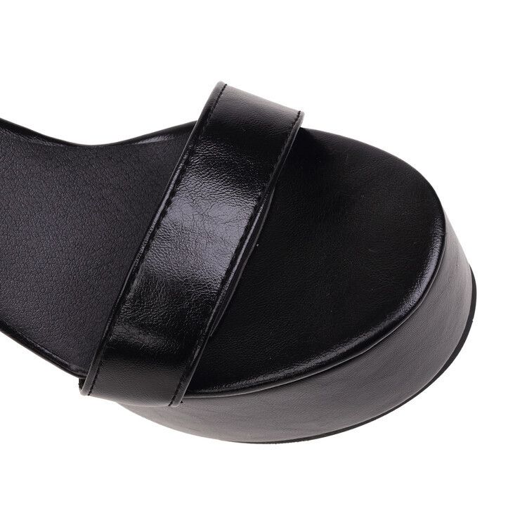 Round head open toe solid color front lace-up square buckle waterproof platform thick high heel sandals for women_voghion.com