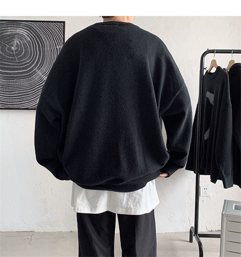 Oversized Knit Sweater – Unisex Crewneck Pullover (M-XXL, Cotton Blend, Textured Jacquard)_voghion.com
