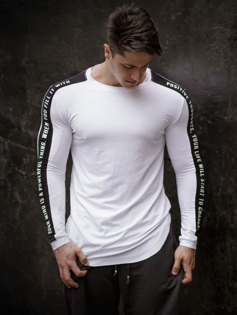 Maglietta a maniche lunghe ad alte prestazioni, traspirante ed elasticizzata in 4 direzioni, per corsa, basket e palestra (S-XXL, nero/bianco)_voghion.com