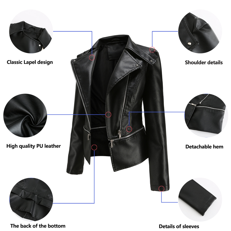 Giacca in pelle da donna con orlo staccabile, giacca casual alla moda_voghion.com