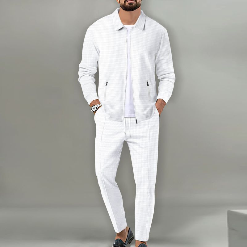 Ropa de hombre, abrigo de otoño para hombre, cárdigan ajustado con solapa y bolsillo con cremallera y gofre juvenil, traje de chaqueta para hombre_voghion.com