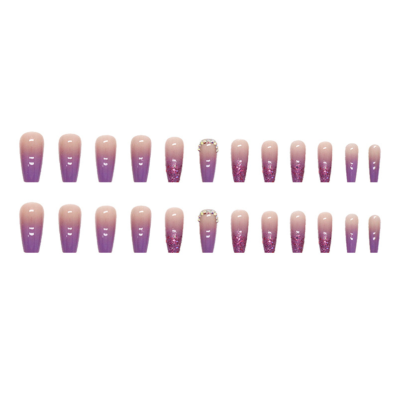 24 pezzi di unghie finte francesi con glitter blu con colla, unghie finte per balletto lungo, indossabile, stampa a bara sulle unghie, copertura completa_voghion.com