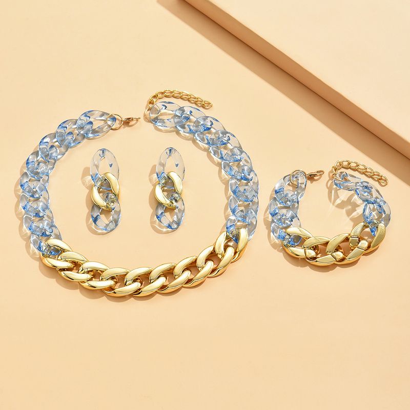 Schlichte, übertriebene, transparente Halskette aus Acryl, Armband, Ohrringe, modisches 3-teiliges Set, modische Hipster-Hip-Hop-Accessoires_voghion.com