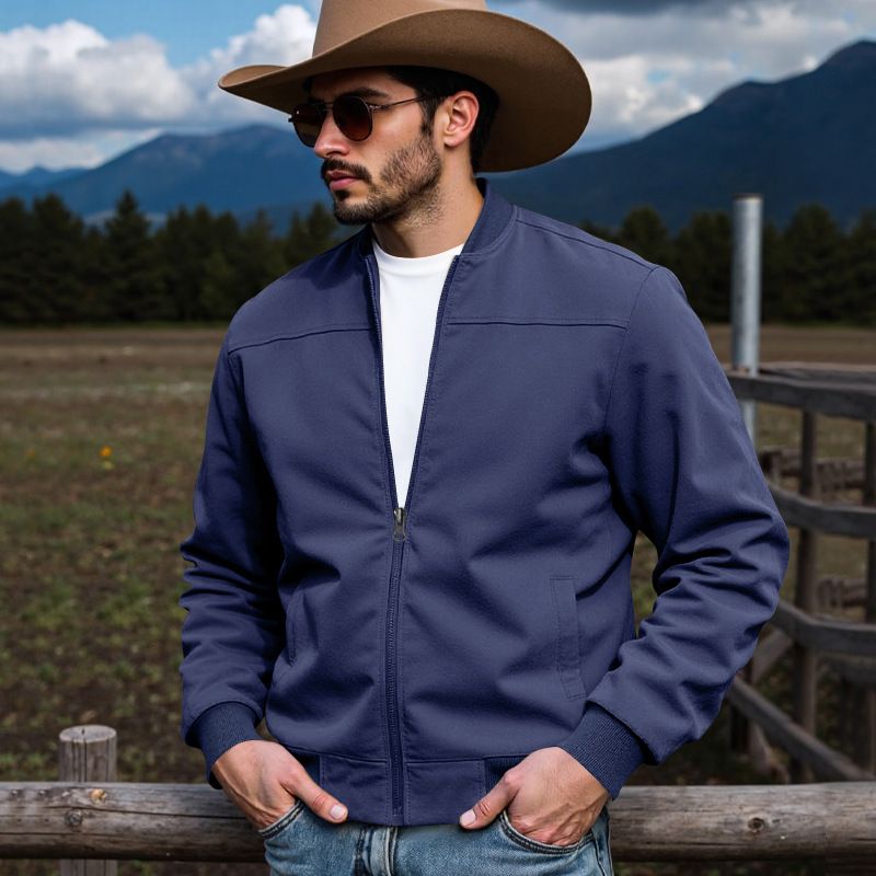 Western-Jeansjacke für Herren – Jagdmantel mit Vintage-Wildlederbesatz, locker sitzende, lässige Oberbekleidung mit Reißverschluss (Schwarz/Armeegrün_voghion.com