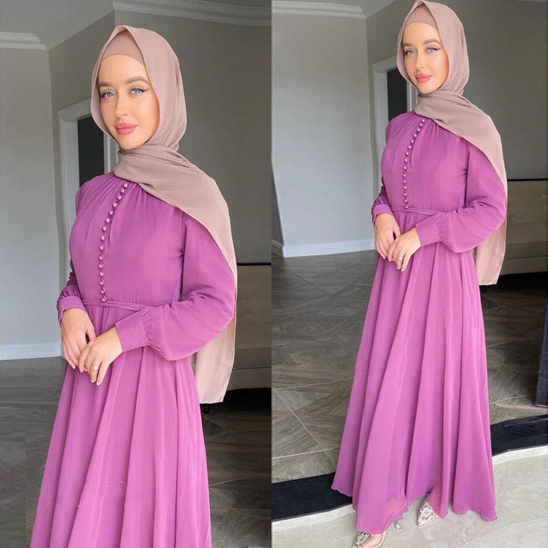 Women's clothing fashion double-layer chiffon robe spliced button dress_voghion.com