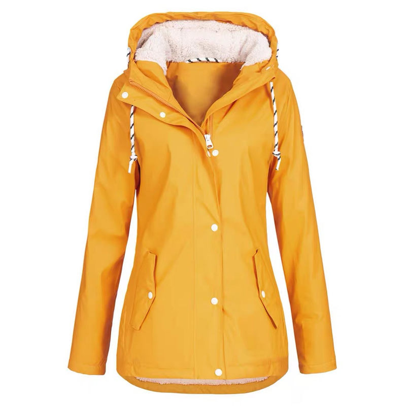 Einfarbige, mittellange Wanderjacke mit Kapuze und Fleecefutter, Outdoor-Windjacke in Übergröße_voghion.com