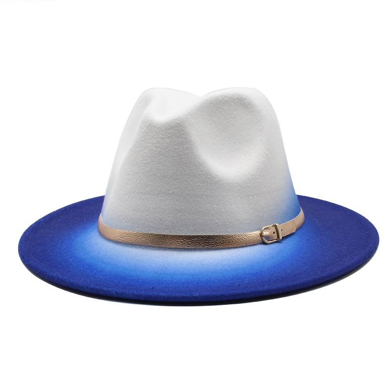 New men and women's new spray painted gradient color woolen jazz British style large brimmed top hat_voghion.com