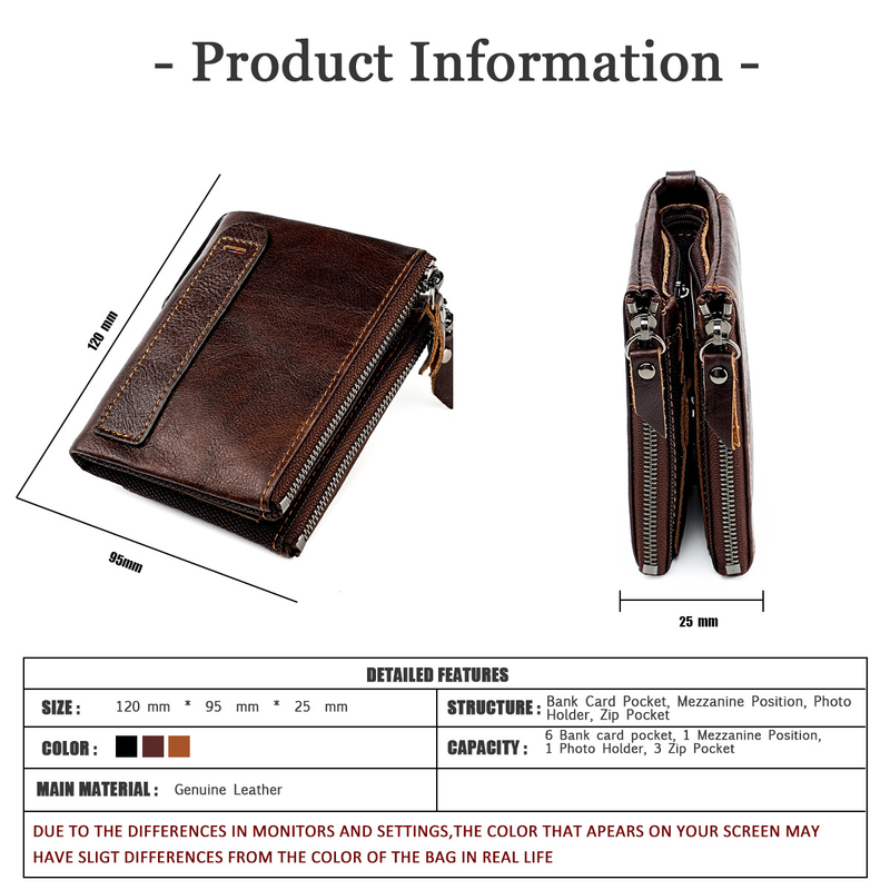 Genuine Leather Wallets for Women Men Small Rfid Wallet Short Bifold Card Holder Men's Wallet with 3 Zipper Pockets Coin_voghion.com