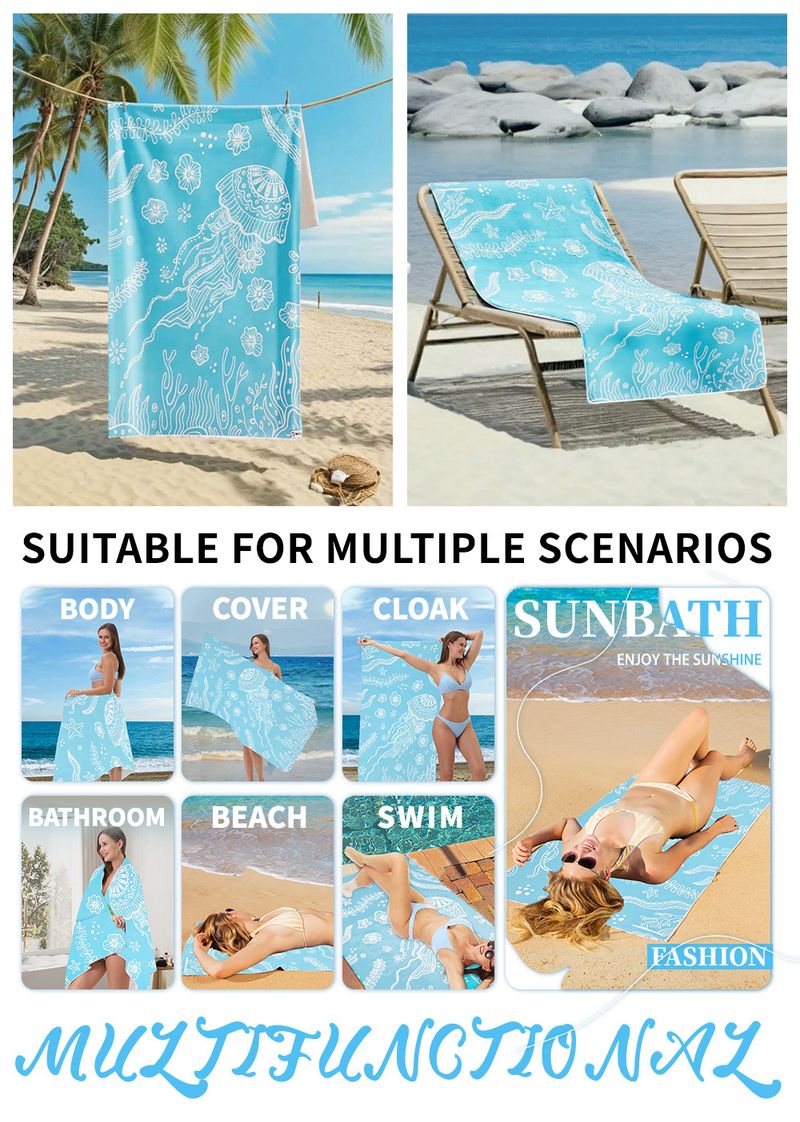 Strandtuch mit Quallen-Aufdruck – extrem saugfähig, schnelltrocknend (90 x 180 cm, übergroße weiche Mikrofaser, sandfrei, für Pool/Strand/Urlaub)_voghion.com