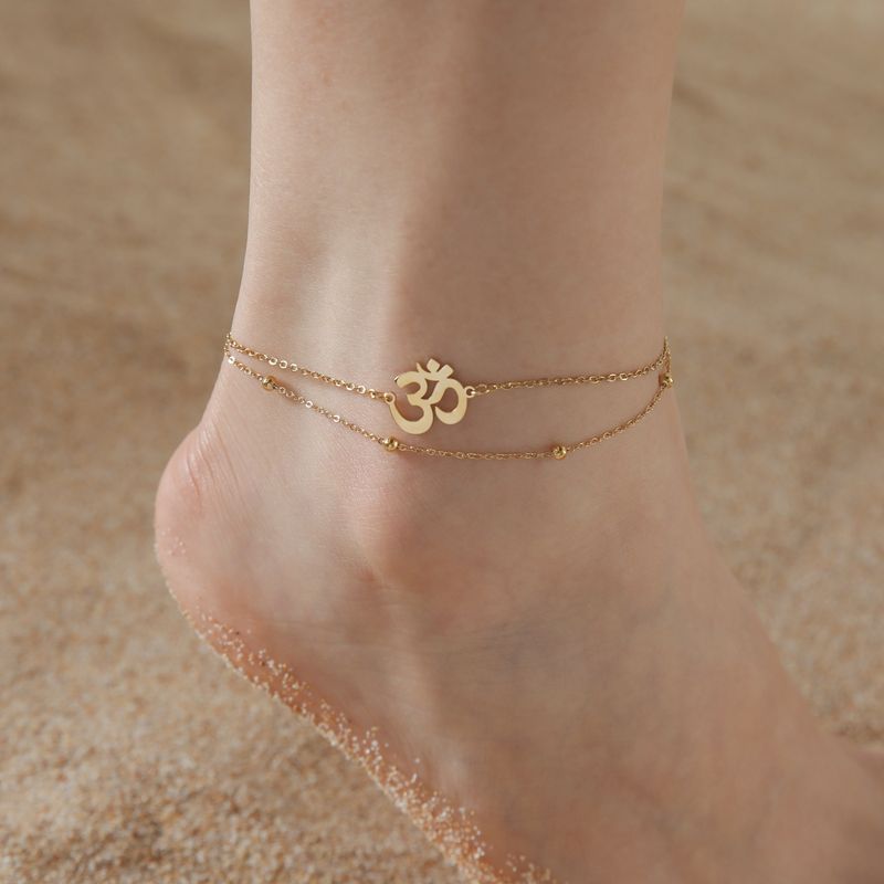 Cavigliera da spiaggia romantica con amuleto a doppio strato in acciaio inossidabile Yoga OM da donna, in vendita calda_voghion.com