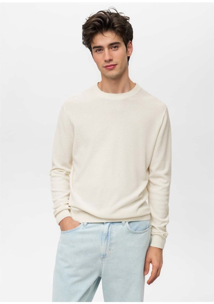 Pull en maille automne/hiver pour homme - Pull col rond extensible et respirant (beige/crème/marron/noir)_voghion.com