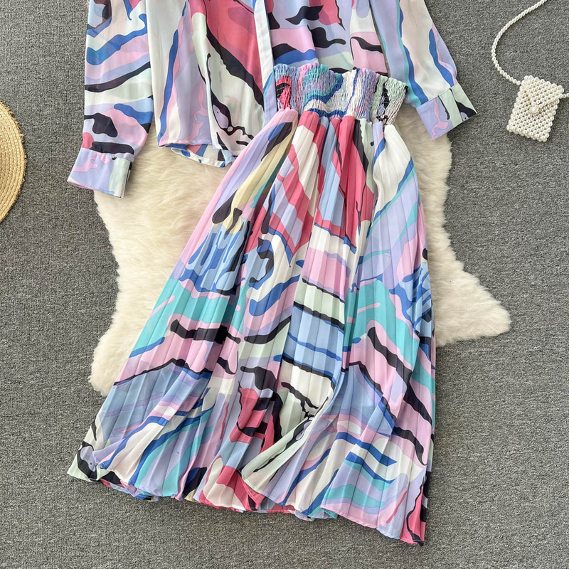 Jupe élégante plissée taille haute pour femmes, costume deux pièces décontracté en mousseline de soie_voghion.com