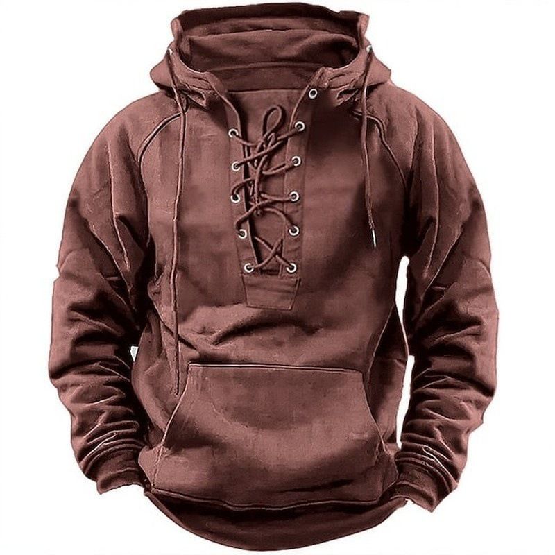 Abbigliamento da uomo, stile retrò, con cappuccio, lacci, maniche lunghe, maglietta casual autunnale_voghion.com